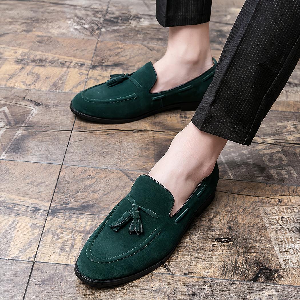 Mocassins à glands en daim verts