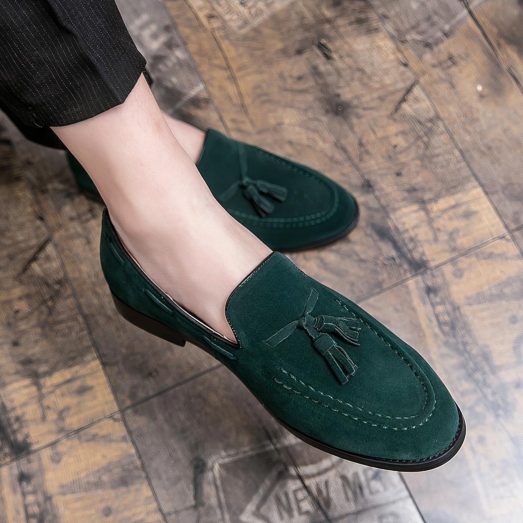 Mocassins à glands en daim verts