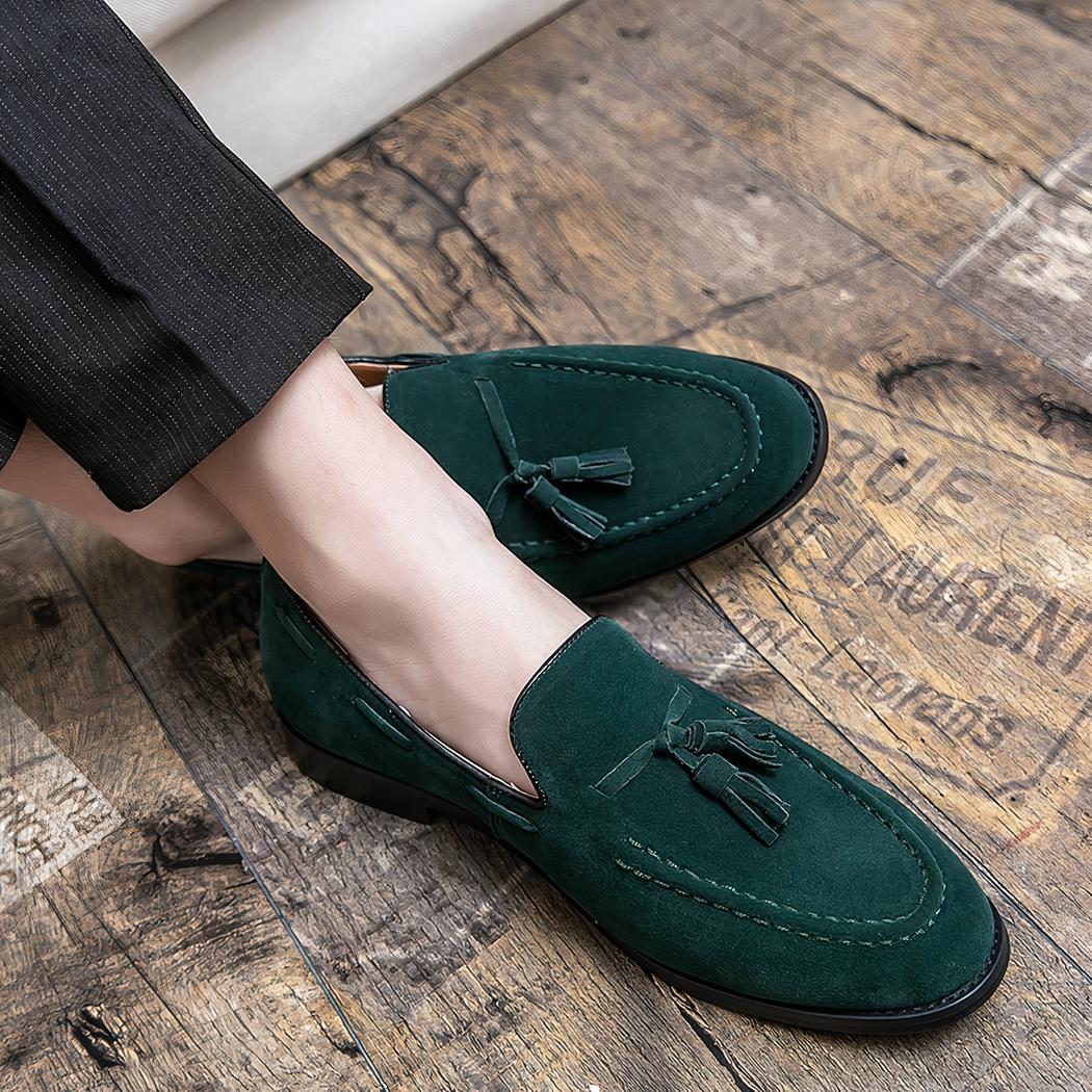 Mocassins à glands en daim verts