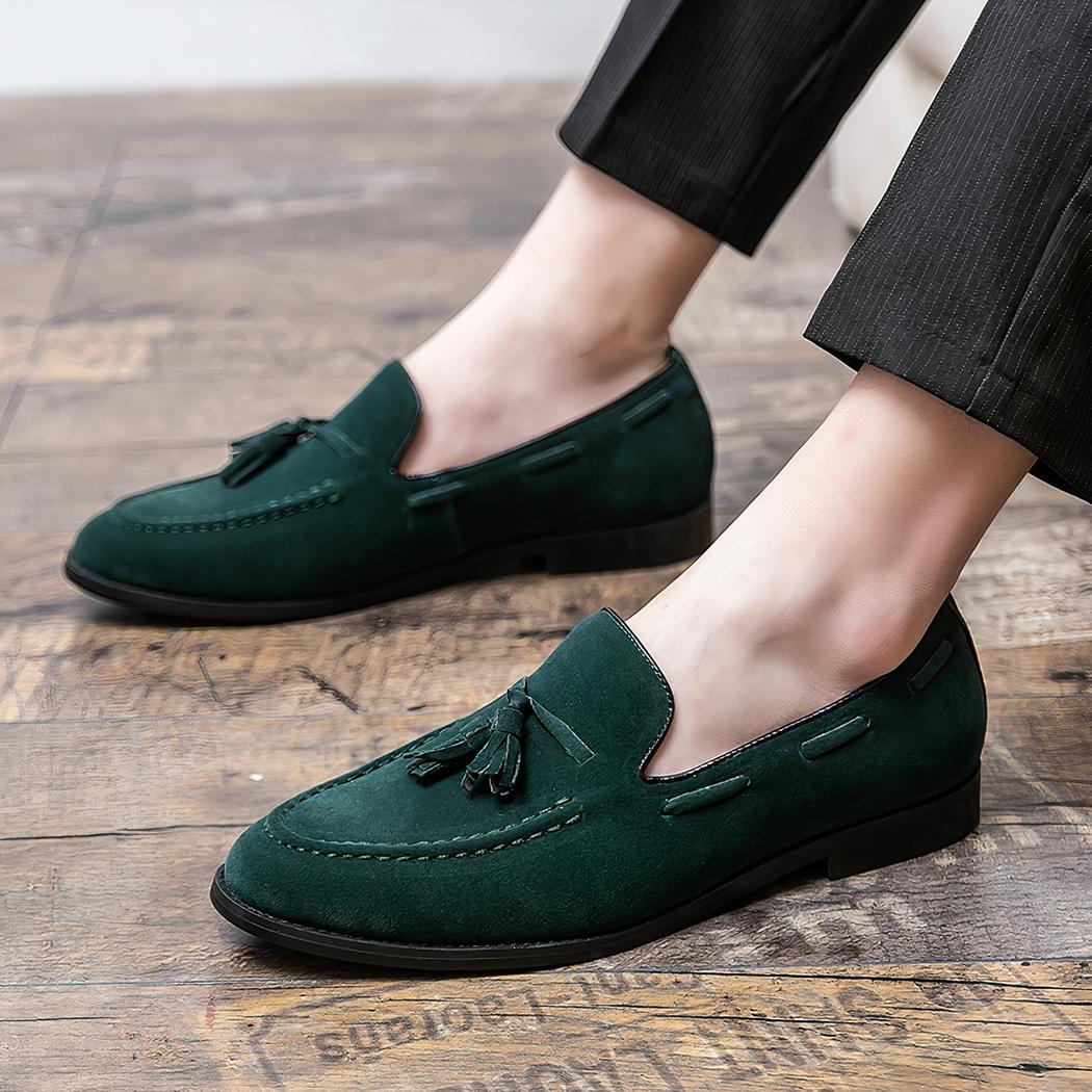 Mocassins à glands en daim verts