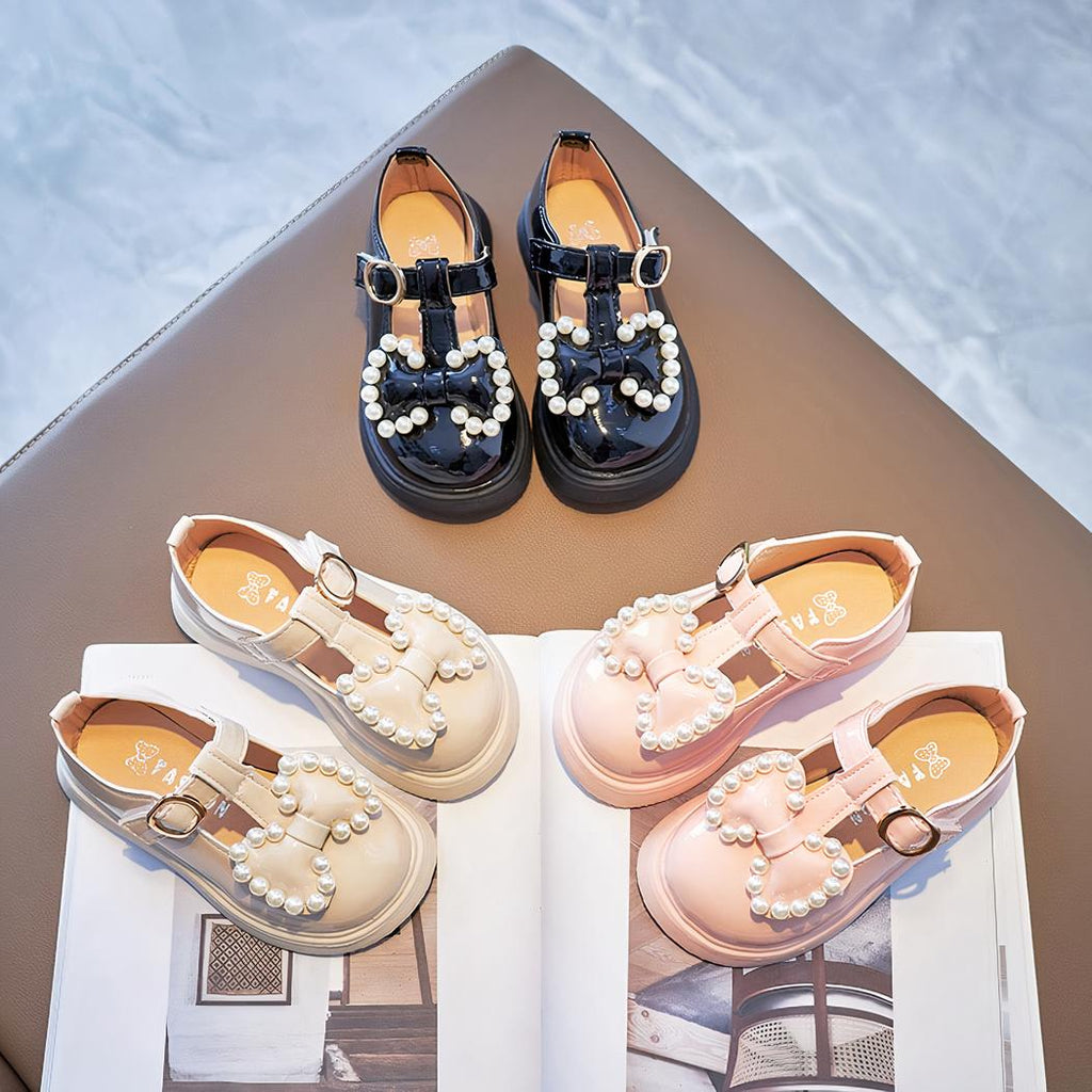 mocassin beige, rose et noir pour petite fille
