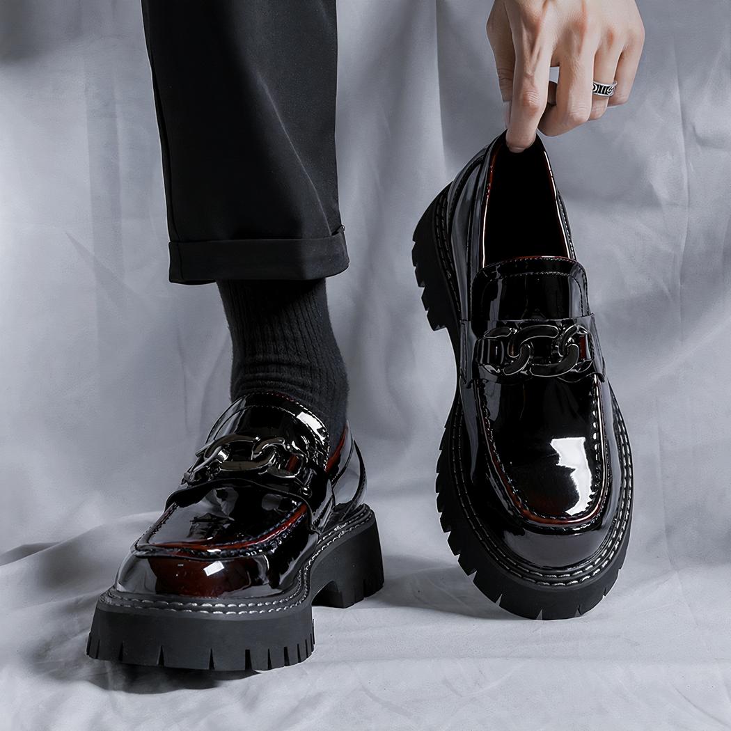 Mocassins à plateforme à enfiler en cuir verni pour hommes