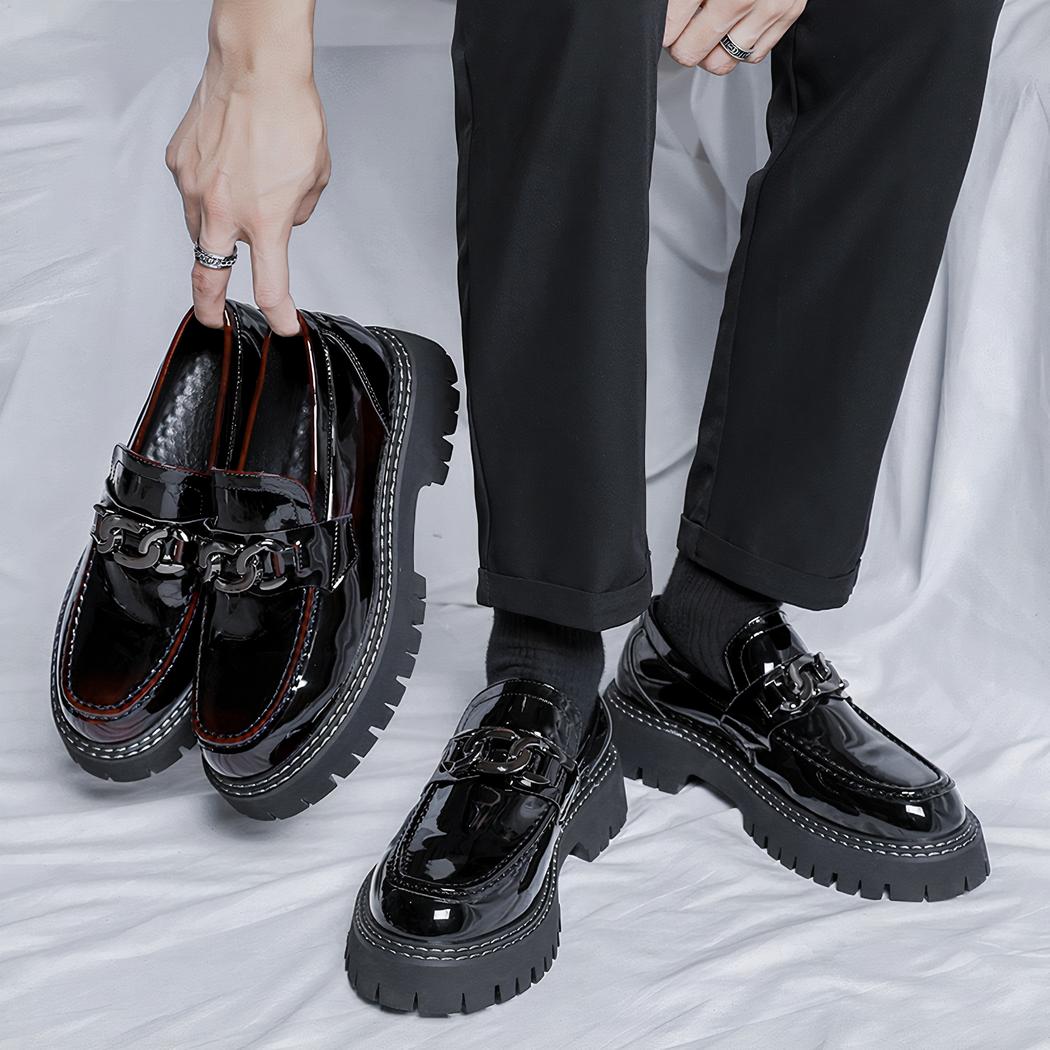 Mocassins à plateforme à enfiler en cuir verni pour hommes