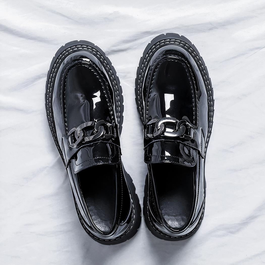 Mocassins à plateforme à enfiler en cuir verni pour hommes