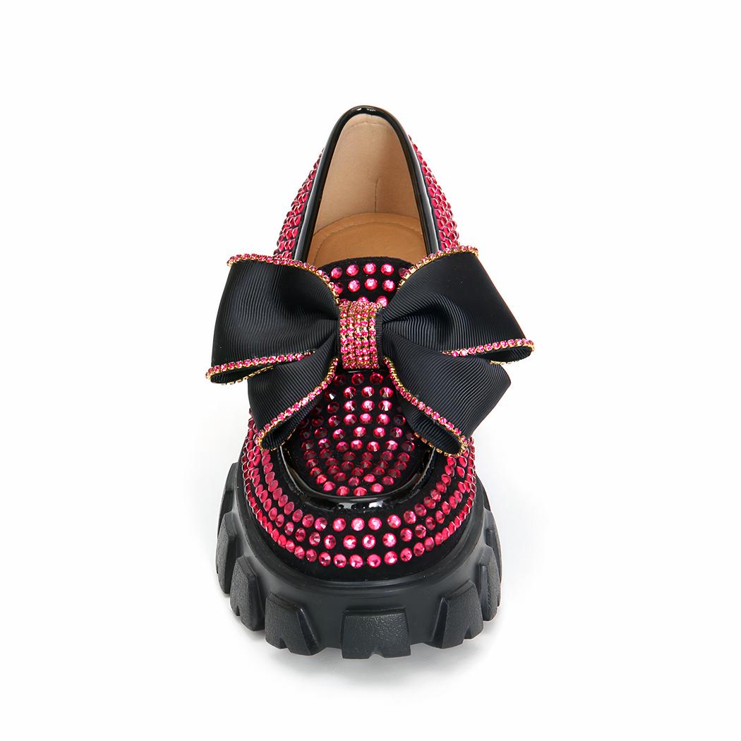 Mocassins à plateforme avec un papillon orné de strass rose pour femmes