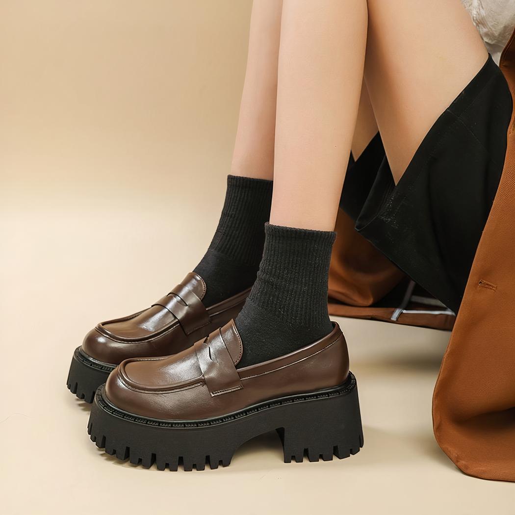 Mocassins à plateforme en cuir marron pour femmes