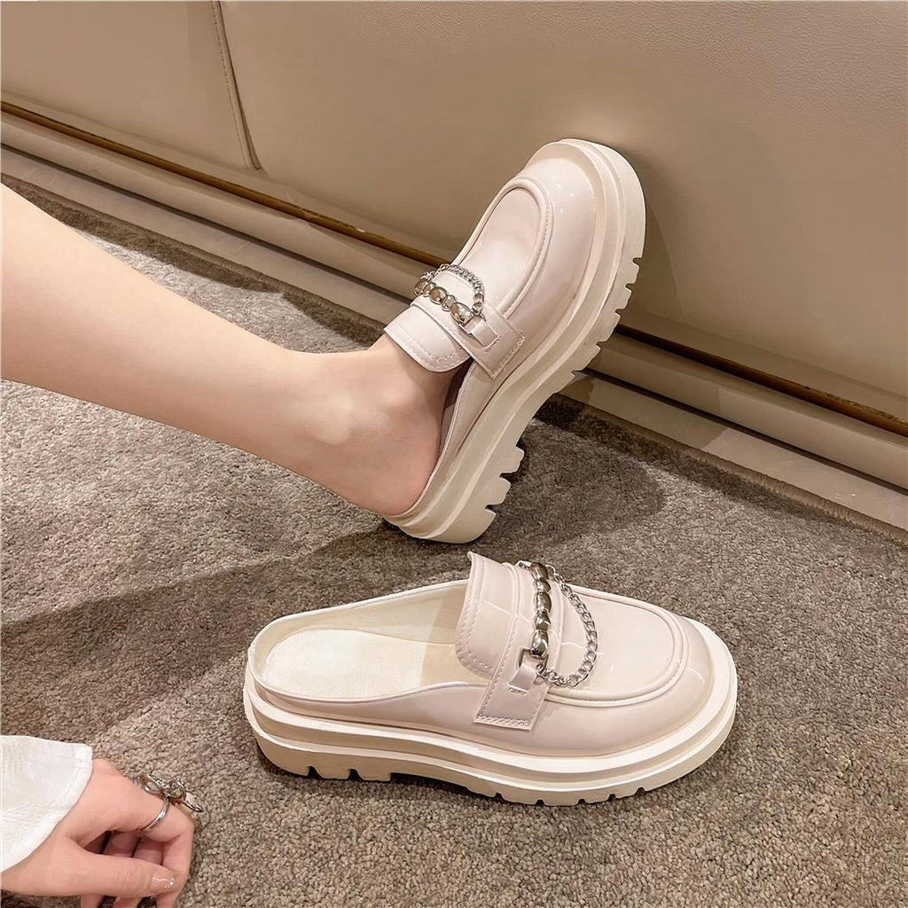 Mocassins à plateforme et chaînettes argentées pour femme