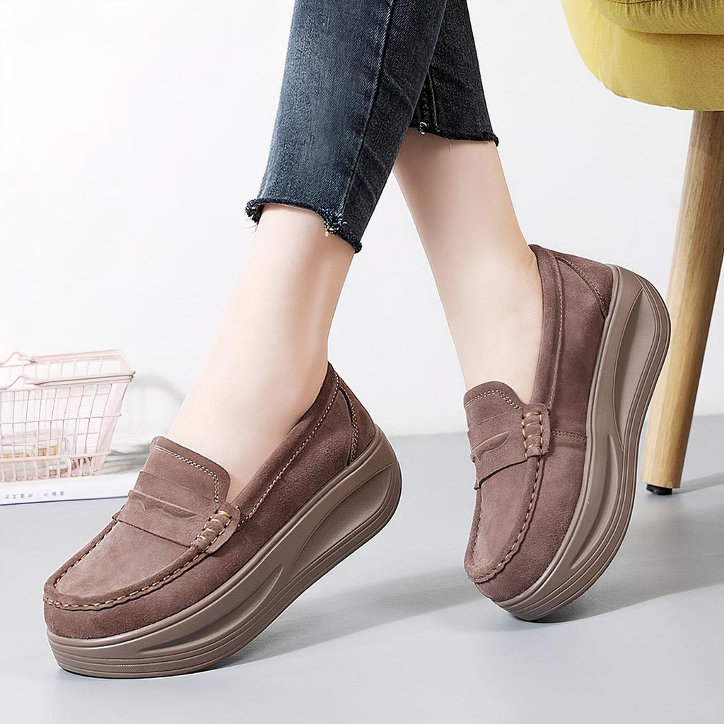 Mocassins à plateforme aspect daim pour femme