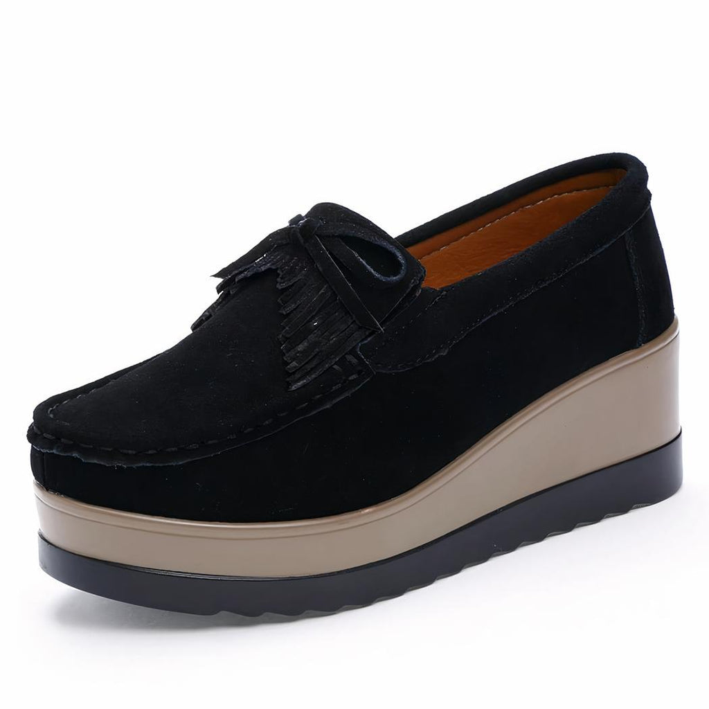 Mocassins compensés avec franges en suédine pour femme