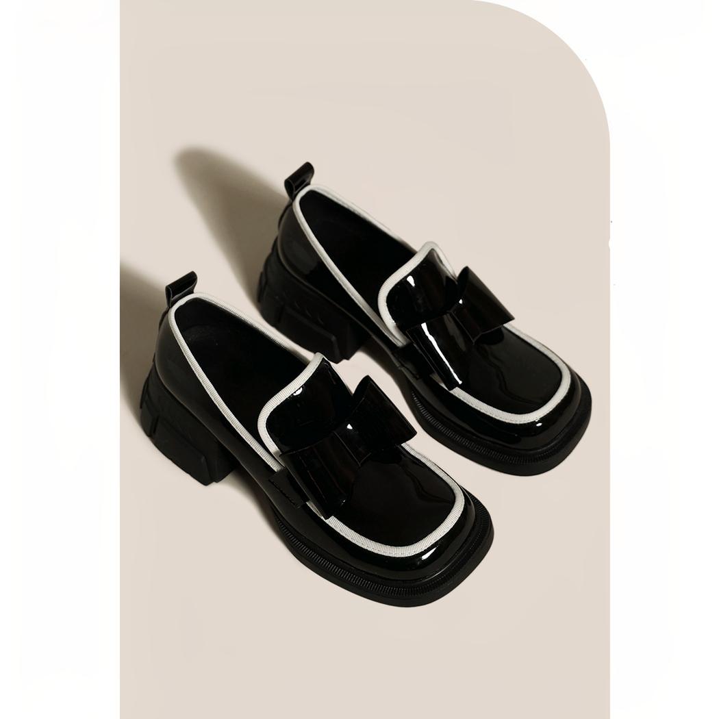 Mocassins à plateforme ornés d'un ravissant nœud papillon noir pour femmes
