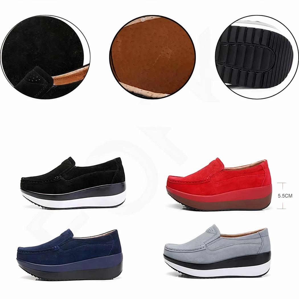 Mocassins à semelle compensée en daim pour femme