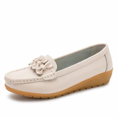 Mocassins à semelle épaisse en cuir pour femme, Beige
