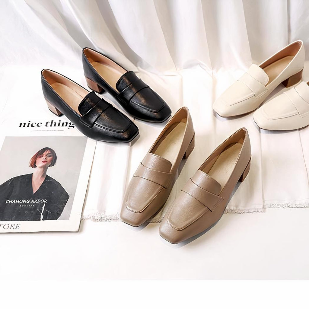 Mocassins classiques à petits talons carrés pour femme
