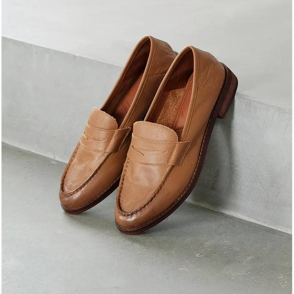 Mocassins à talons carrés en cuir souple pour femmes