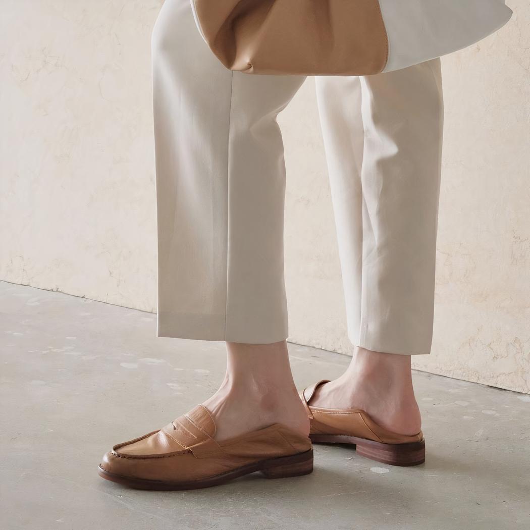 Mocassins à talons carrés en cuir souple pour femmes