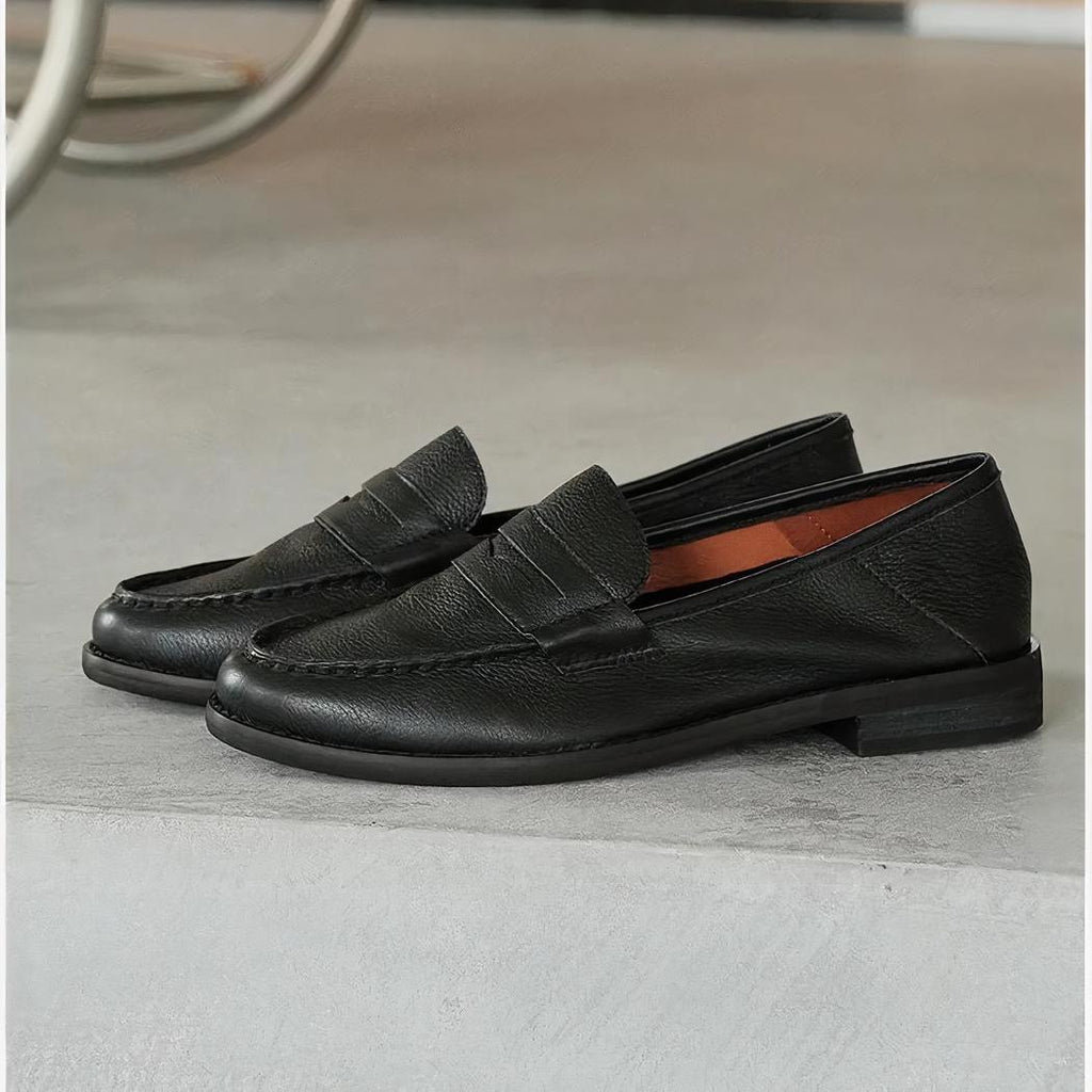 Mocassins à talons carrés en cuir souple pour femmes