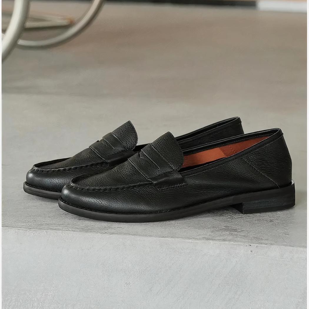 Mocassins à talons carrés en cuir souple pour femmes