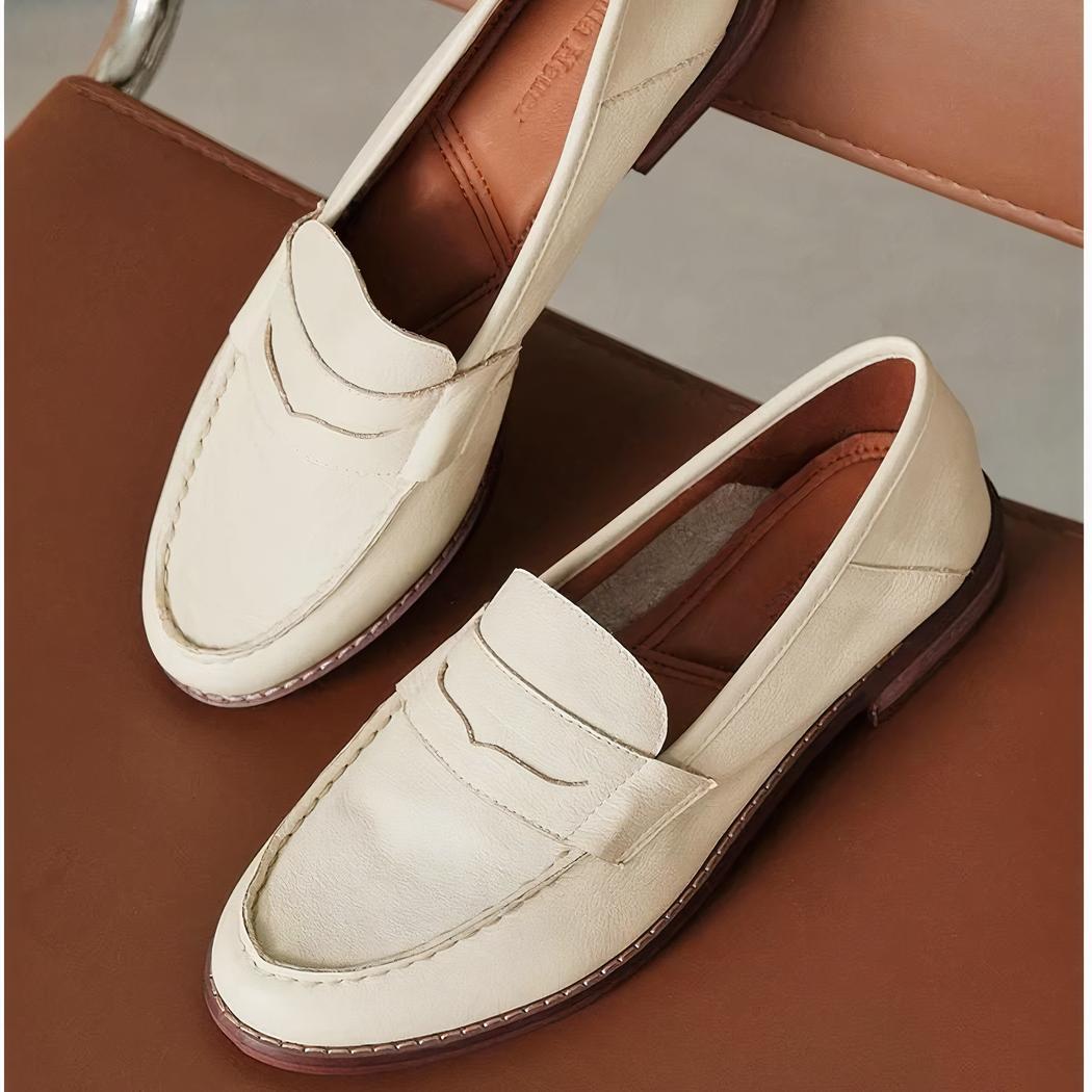 Mocassins à talons carrés en cuir souple pour femmes