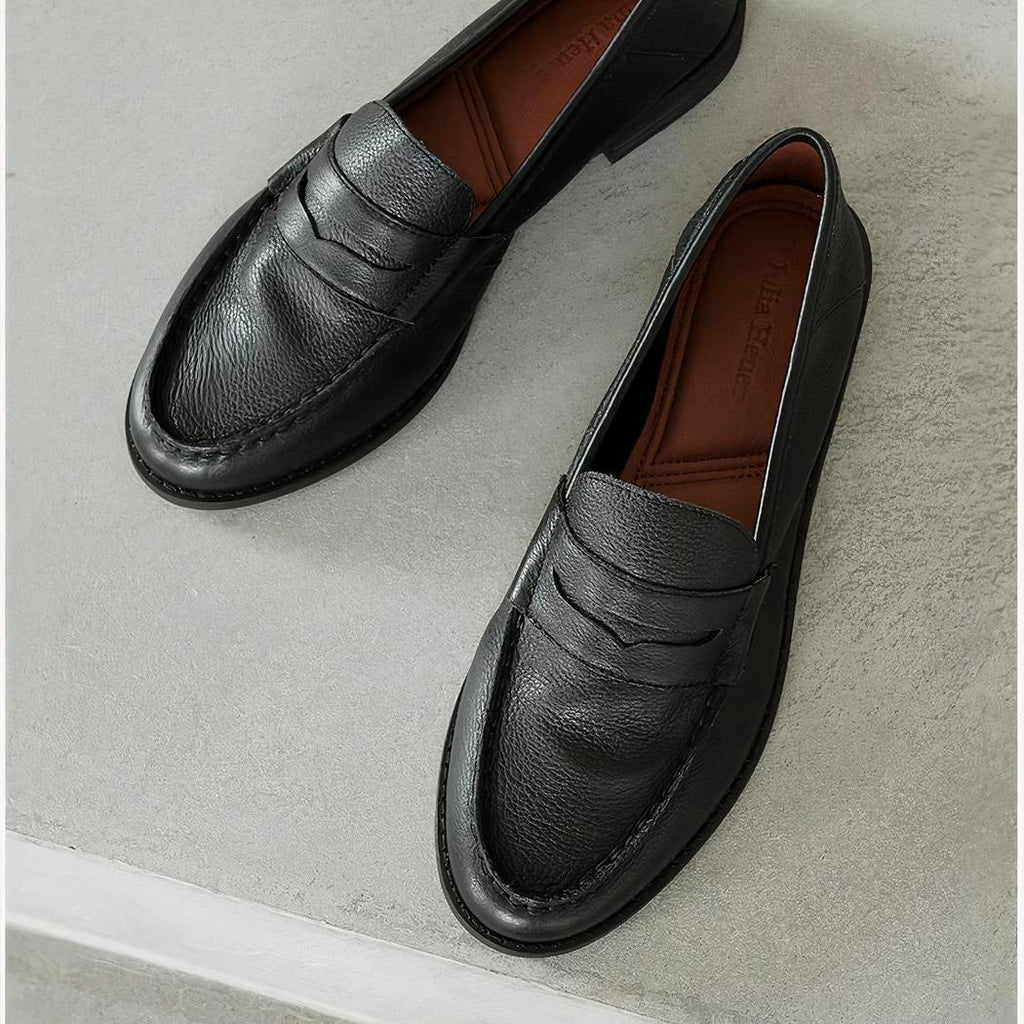 Mocassins à talons carrés en cuir souple pour femmes