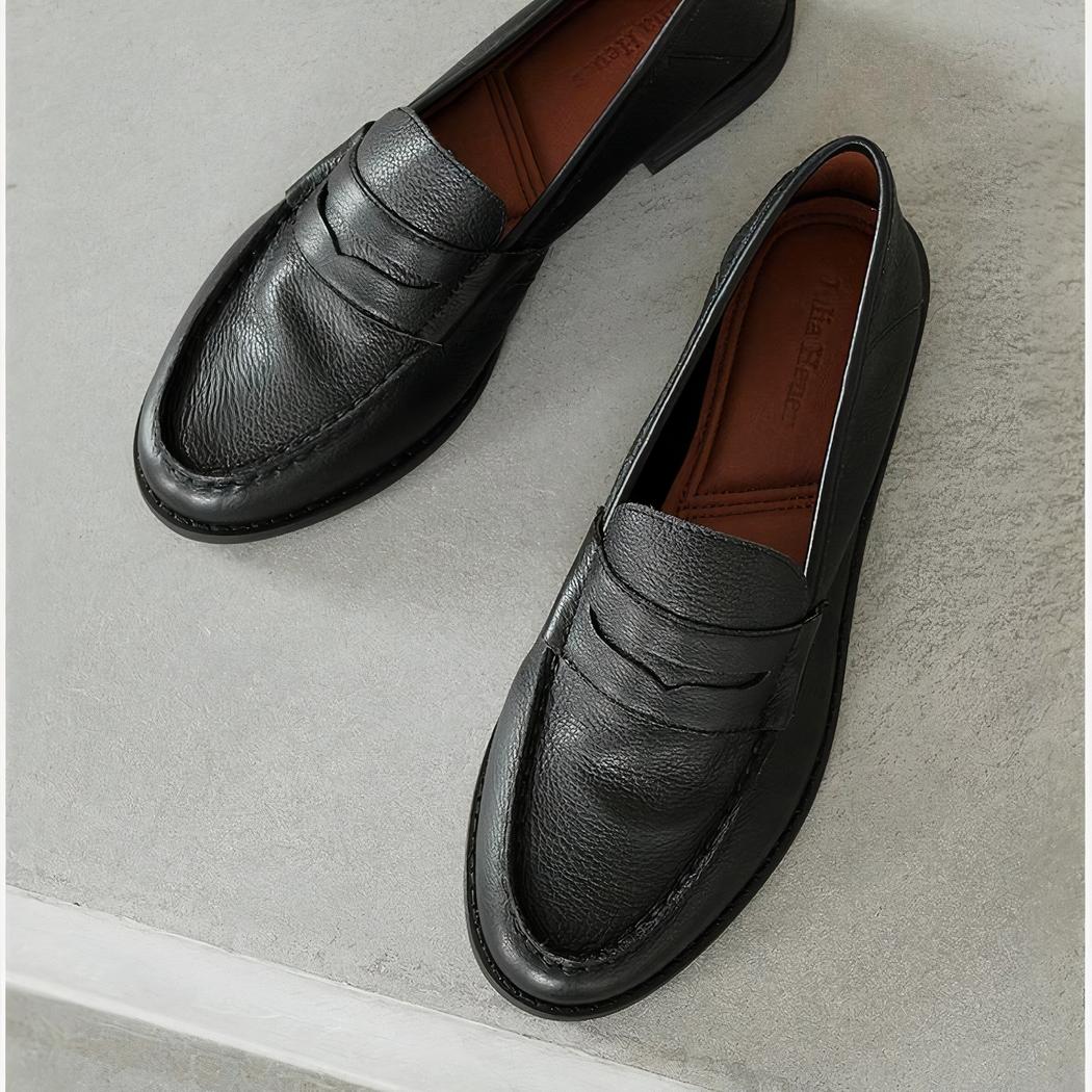 Mocassins à talons carrés en cuir souple pour femmes
