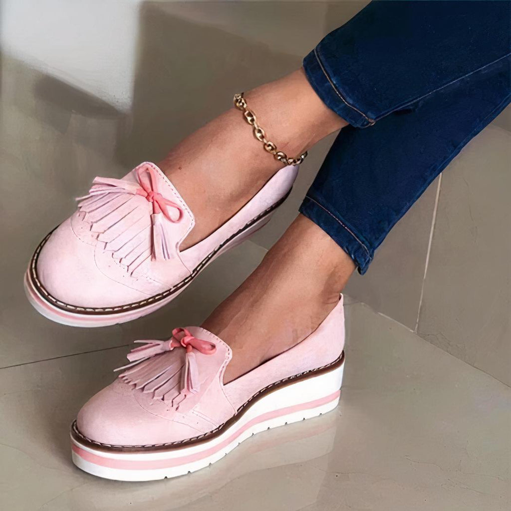 Mocassins à talons compensés à franges pour femme