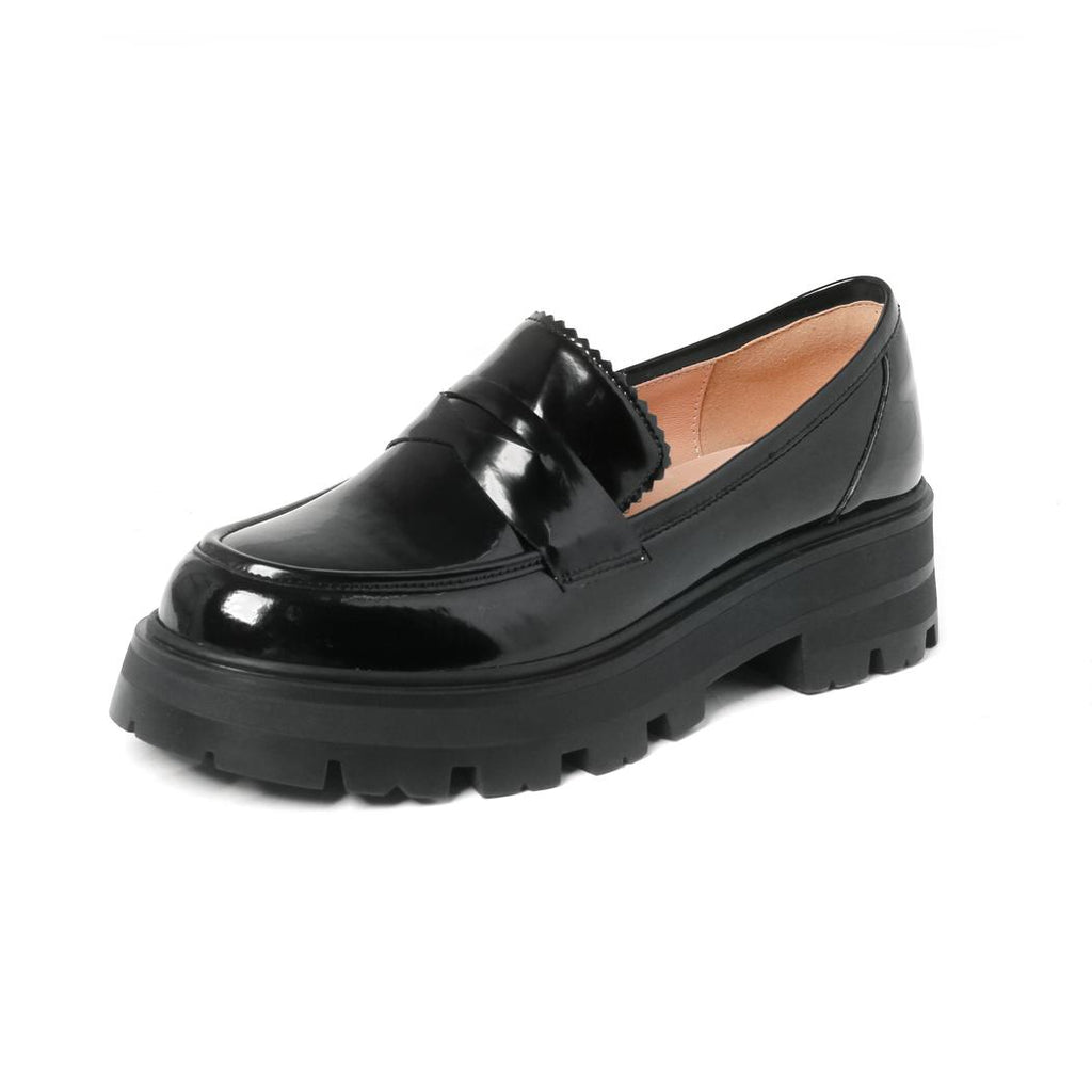 Mocassins à talons et plateforme en cuir vernis pour femme