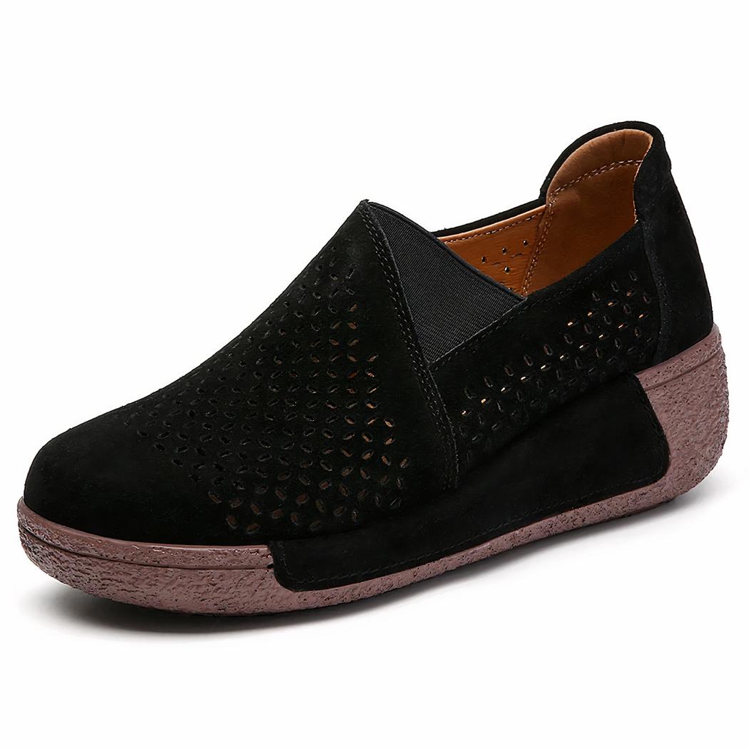 Mocassins ajourés confortables à semelle compensée pour femme