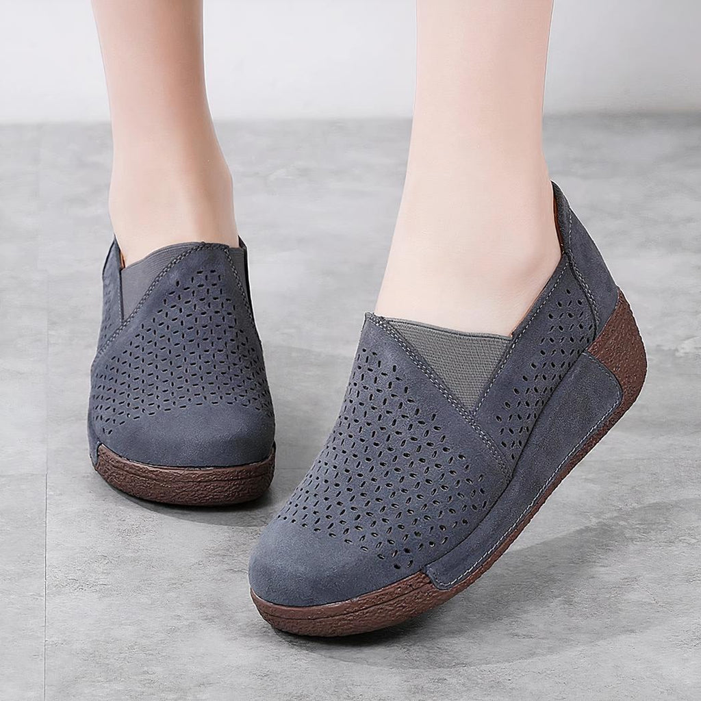 Mocassins ajourés confortables à semelle compensée pour femme