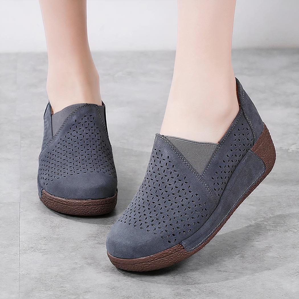 Mocassins ajourés confortables à semelle compensée pour femme
