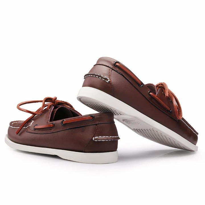 Mocassins bateau à lacets en cuir véritable pour homme