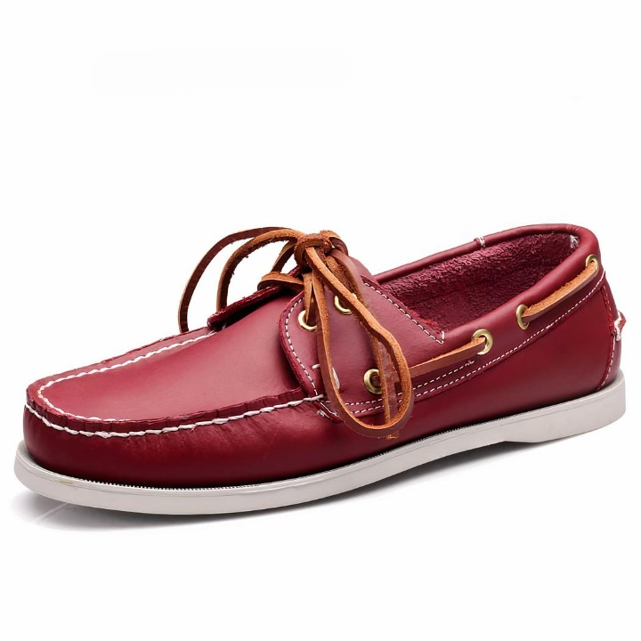 Mocassins bateau à lacets en cuir véritable pour homme