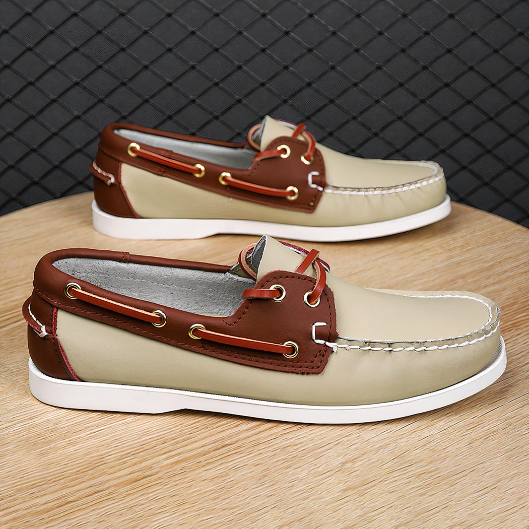 Mocassins bateau bicolores à lacets pour homme