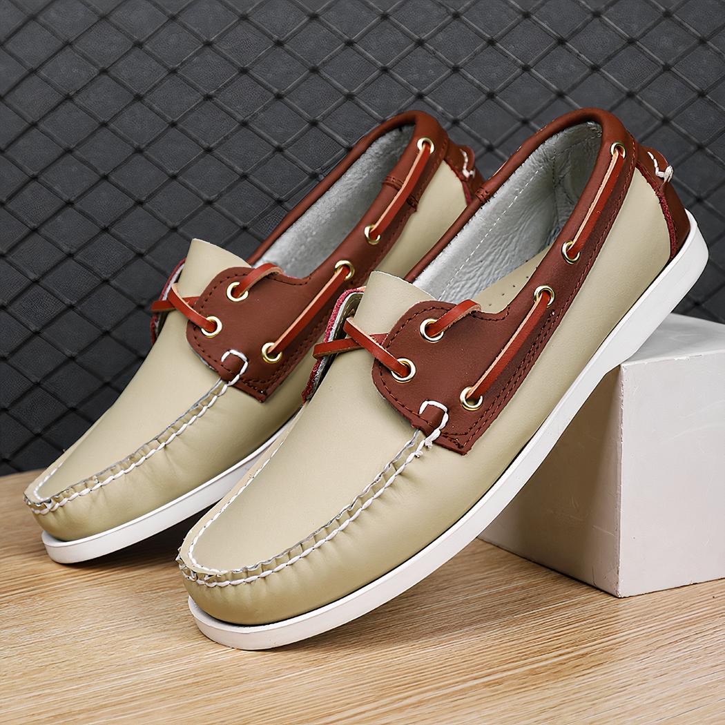 Mocassins bateau bicolores à lacets pour homme