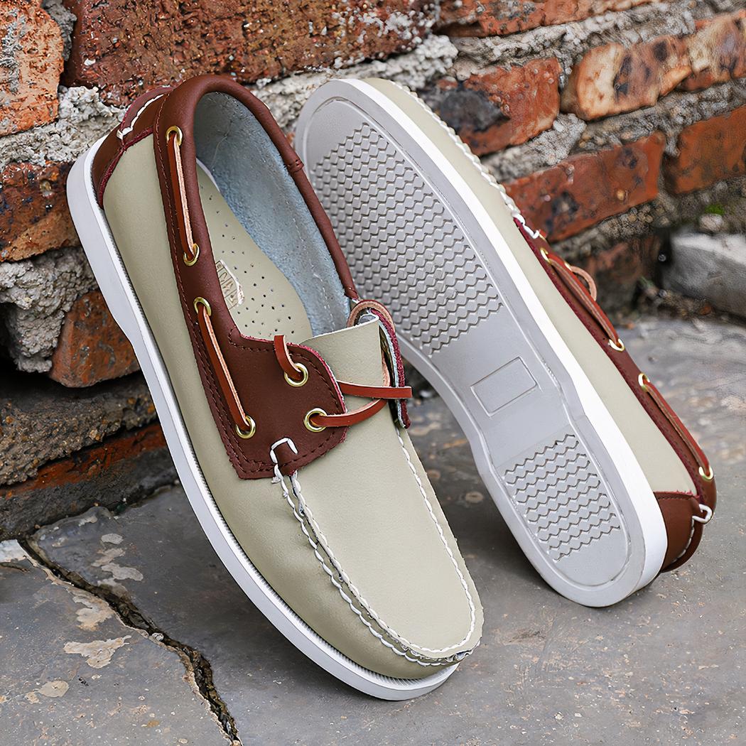 Mocassins bateau bicolores à lacets pour homme