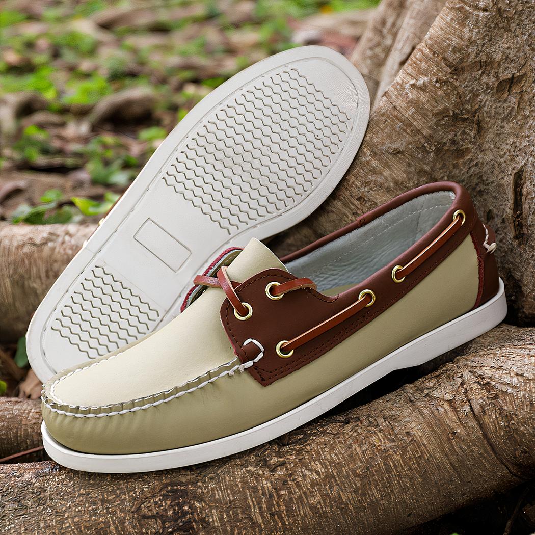 Mocassins bateau bicolores à lacets pour homme