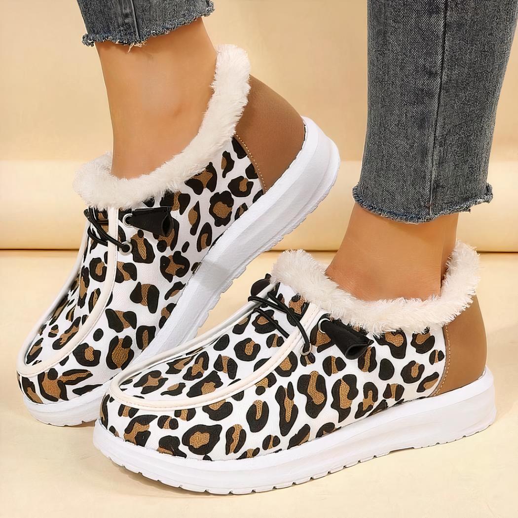Mocassins bateau en fausse fourrure avec motif léopard