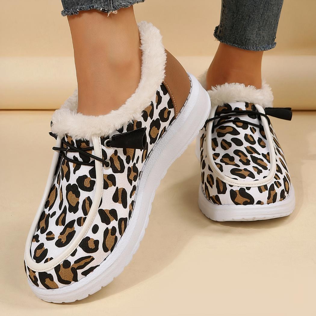 Mocassins bateau en fausse fourrure avec motif léopard