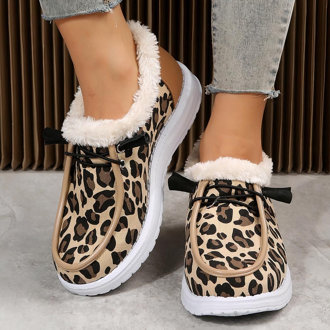 Mocassins bateau en fausse fourrure avec motif léopard