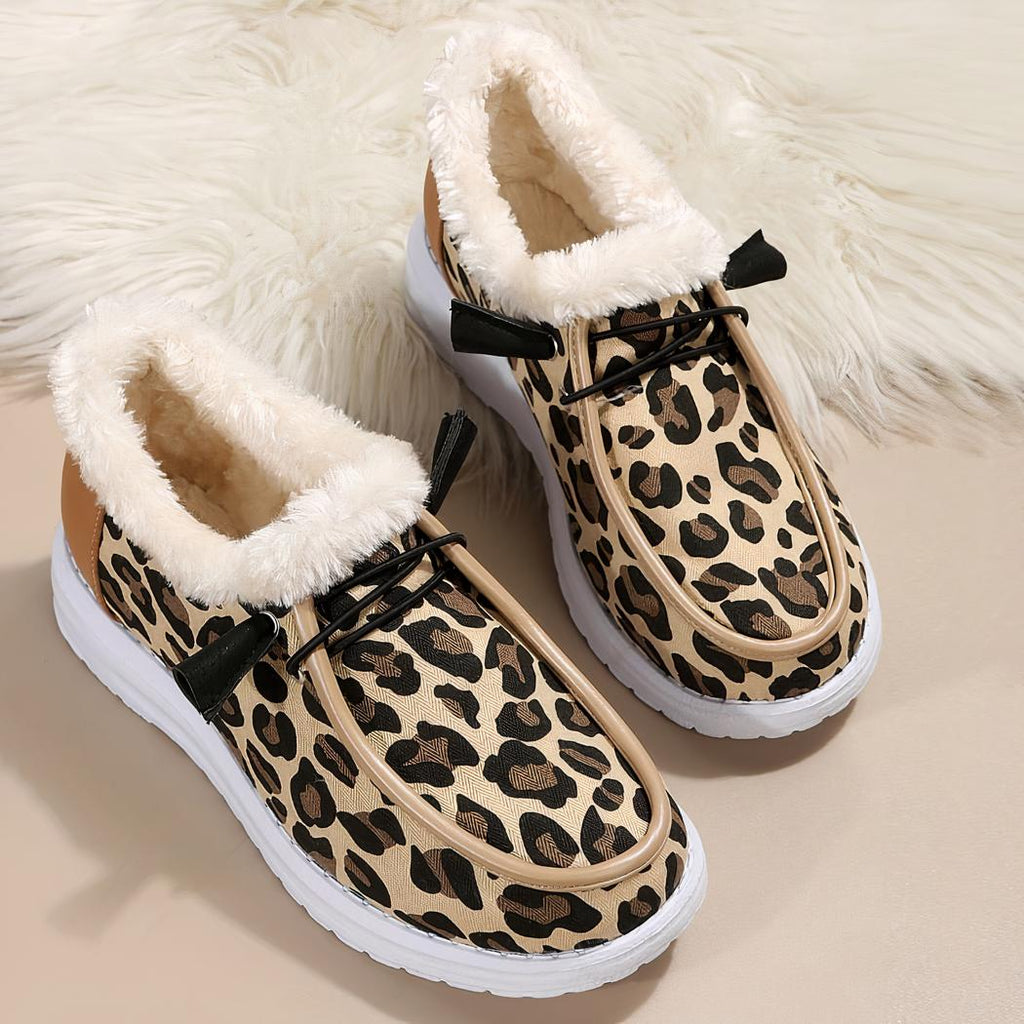 Mocassins bateau en fausse fourrure avec motif léopard