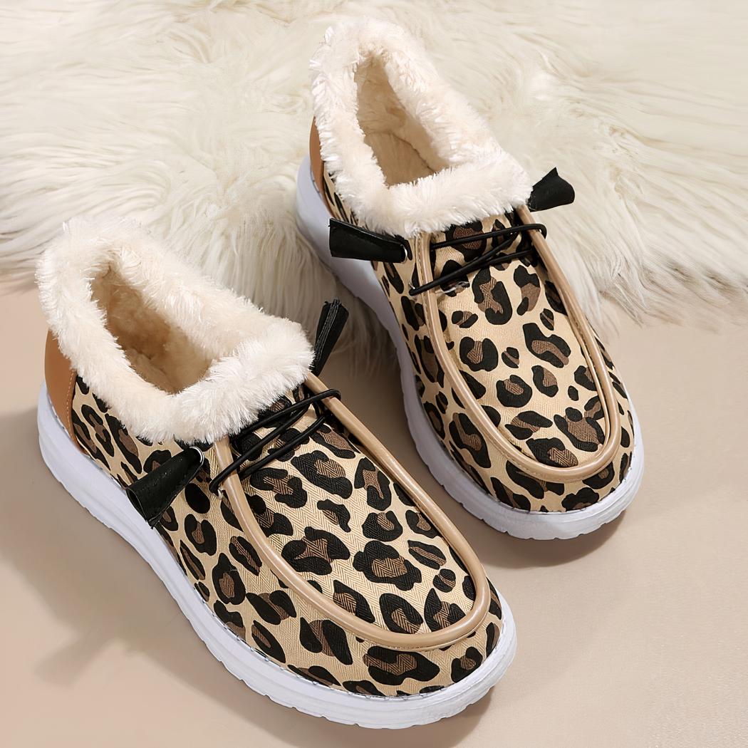 Mocassins bateau en fausse fourrure avec motif léopard