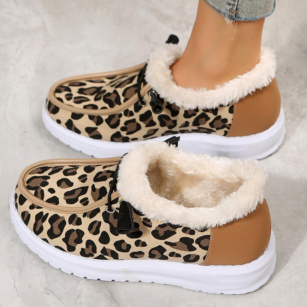 Mocassins bateau en fausse fourrure avec motif léopard