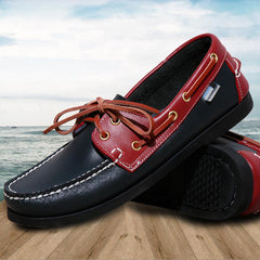 Mocassins bateau grandes tailles en cuir véritable pour homme, Noir