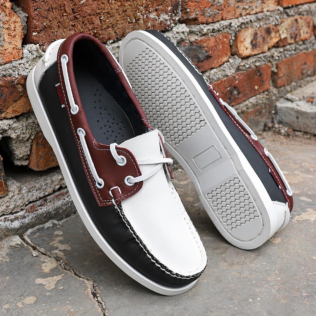 Mocassins bateau tricolores plats en cuir pour homme
