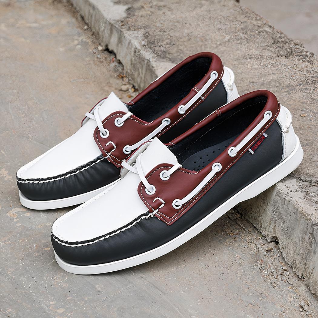 Mocassins bateau tricolores plats en cuir pour homme