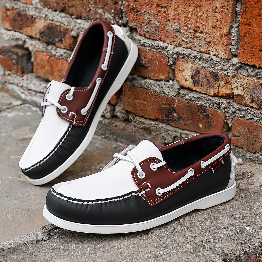 Mocassins bateau tricolores plats en cuir pour homme