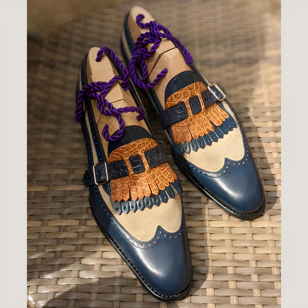 Mocassins bicolores à franges avec boucle