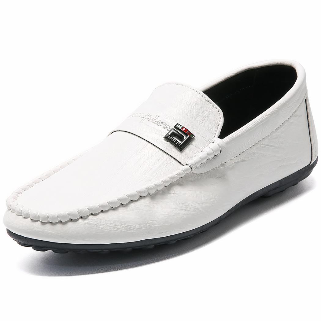 Mocassins blancs en cuir synthétique pour hommes