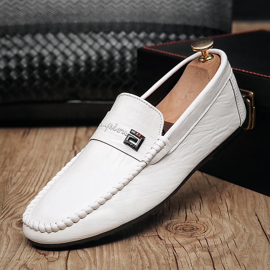 Mocassins blancs en cuir synthétique pour hommes