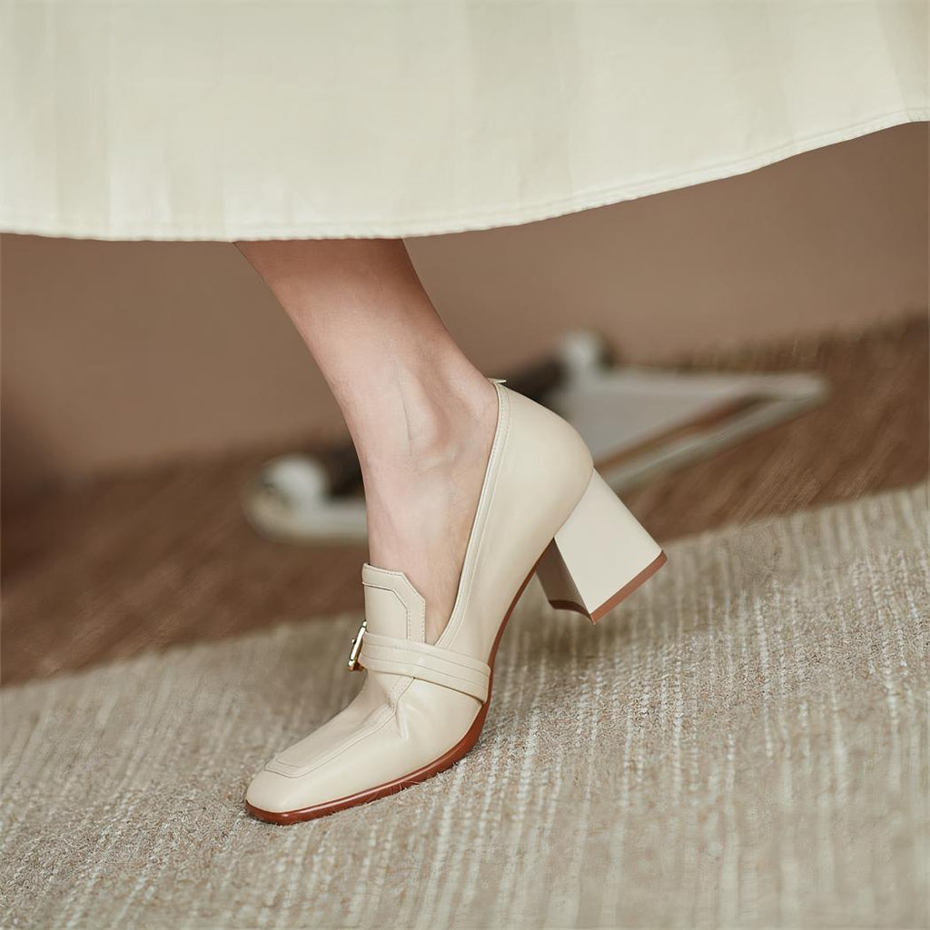 Mocassins carrés en cuir véritable pour femmes