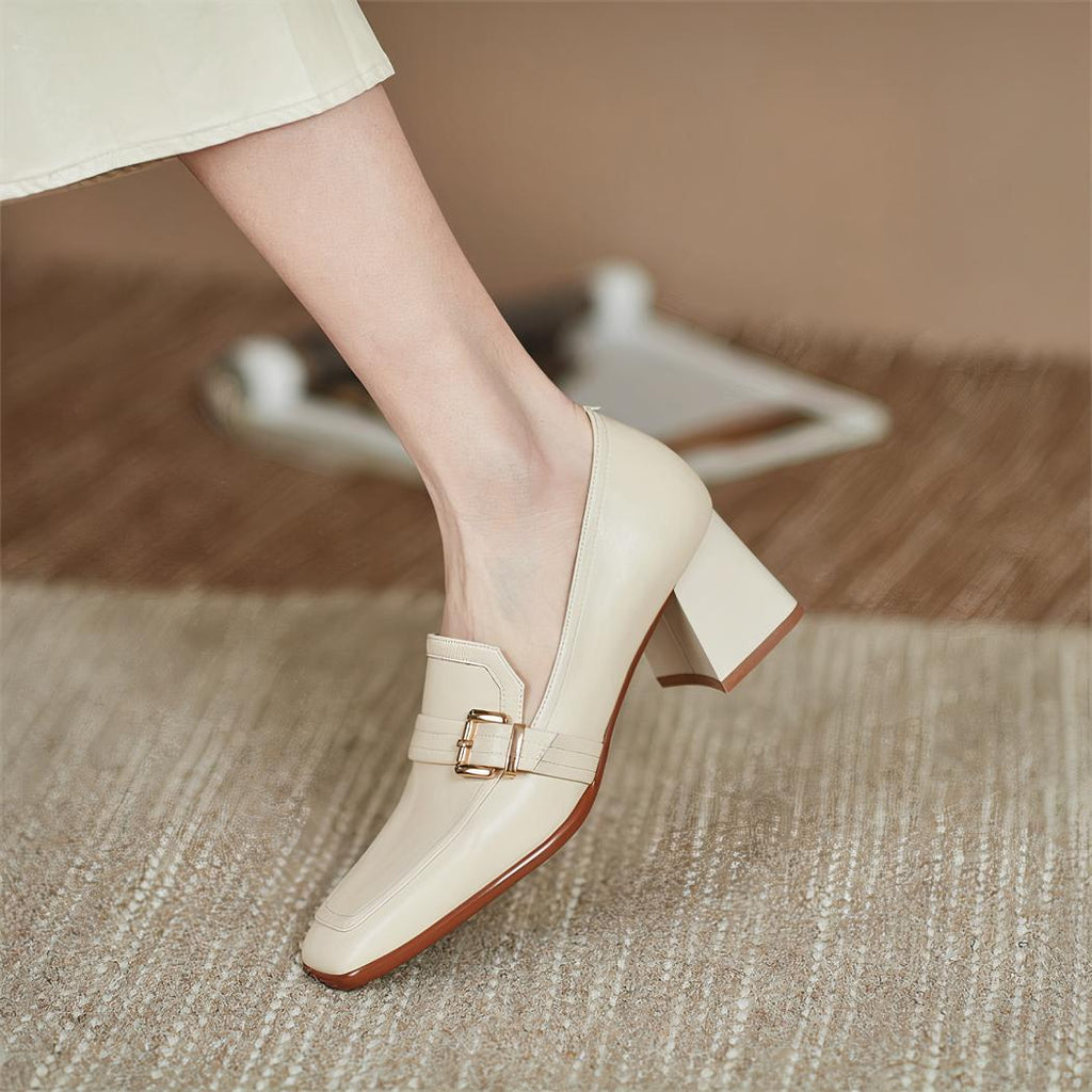 Mocassins carrés en cuir véritable pour femmes